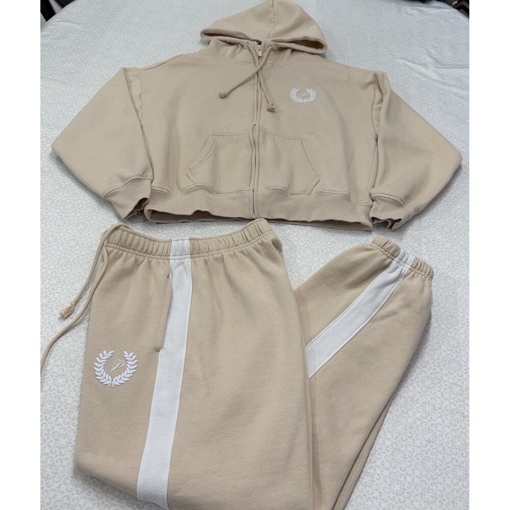 PINK Victoria’s Secret Cropped Hoodie Jogger Set Beige XS Top S Pants Lounge
